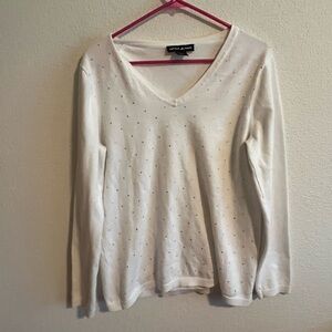 DKNY White V-Neck Sweater Size Large
